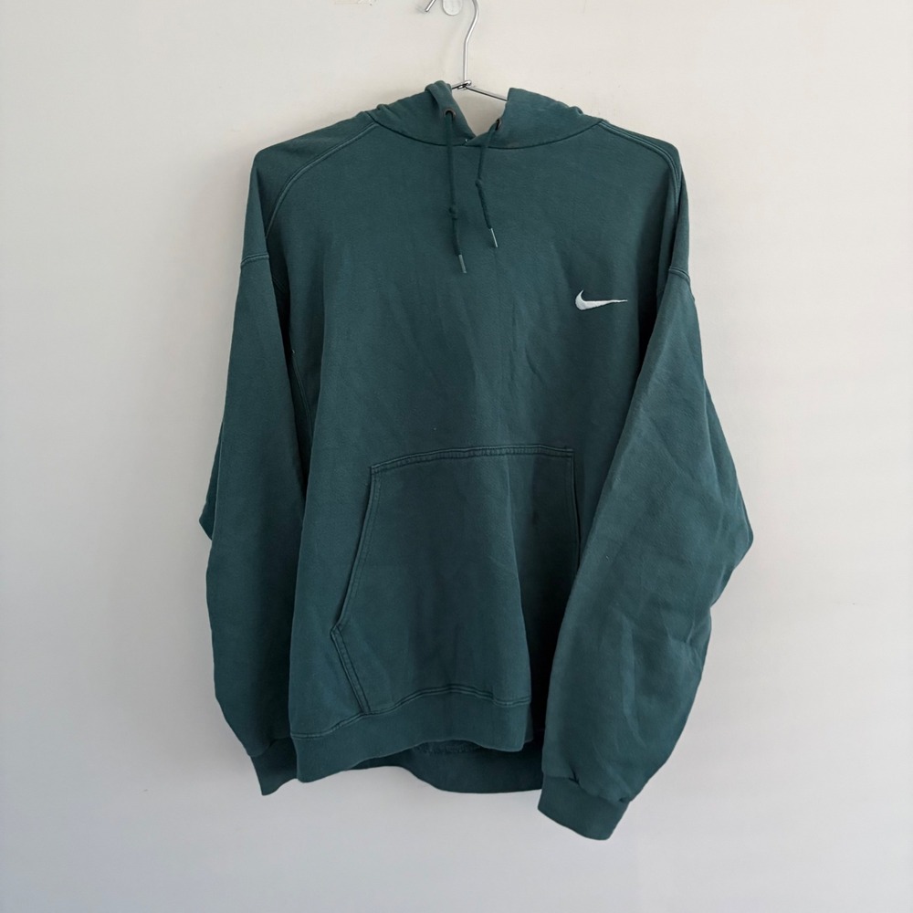 Vintage Nike Swoosh Hoodie Green Mens Medium Pullover Sweatshirt
